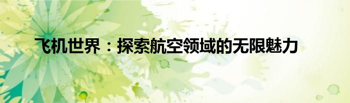 飞机世界：探索航空领域的无限魅力