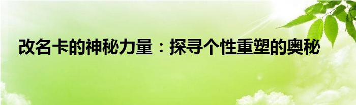 改名卡的神秘力量：探寻个性重塑的奥秘