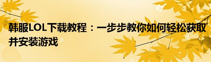 韩服LOL下载教程：一步步教你如何轻松获取并安装游戏