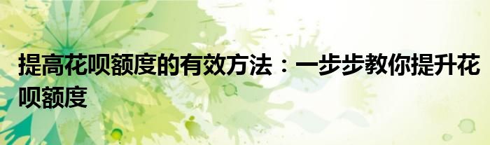 提高花呗额度的有效方法：一步步教你提升花呗额度
