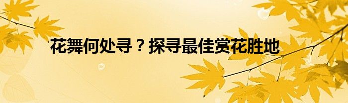 花舞何处寻？探寻最佳赏花胜地