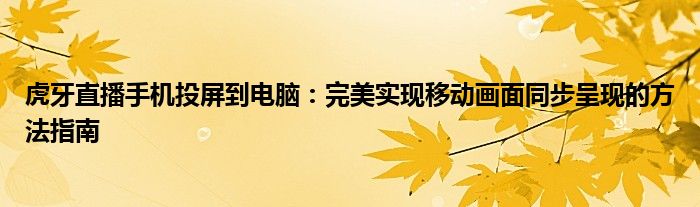 虎牙直播手机投屏到电脑：完美实现移动画面同步呈现的方法指南