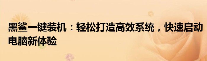 黑鲨一键装机：轻松打造高效系统，快速启动电脑新体验