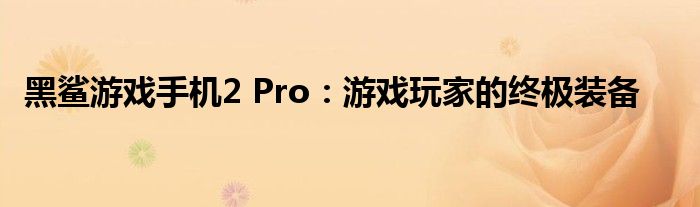 黑鲨游戏手机2 Pro：游戏玩家的终极装备