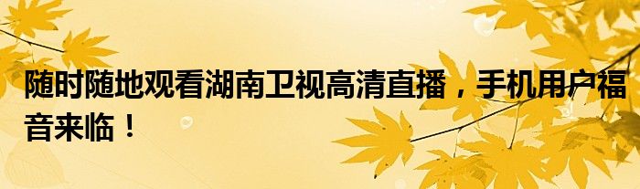 随时随地观看湖南卫视高清直播，手机用户福音来临！