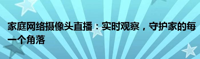 家庭网络摄像头直播：实时观察，守护家的每一个角落