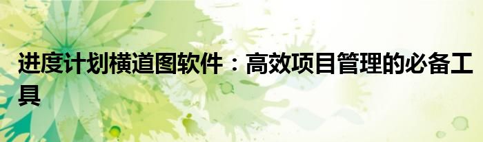 进度计划横道图软件：高效项目管理的必备工具