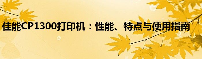 佳能CP1300打印机：性能、特点与使用指南