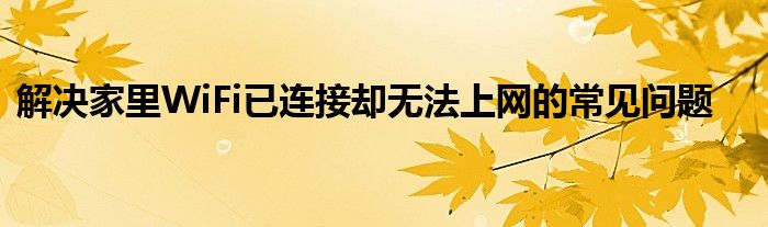 解决家里WiFi已连接却无法上网的常见问题