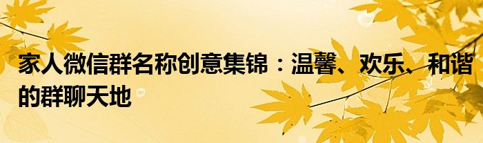家人微信群名称创意集锦：温馨、欢乐、和谐的群聊天地