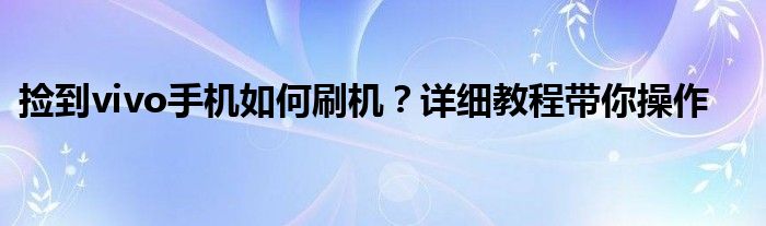 捡到vivo手机如何刷机？详细教程带你操作