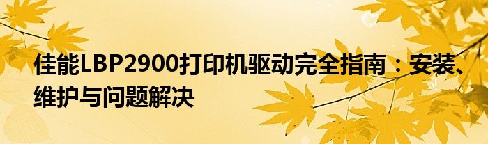 佳能LBP2900打印机驱动完全指南：安装、维护与问题解决
