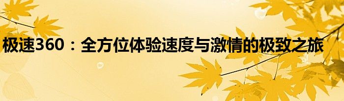 极速360：全方位体验速度与激情的极致之旅