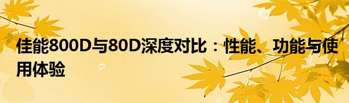 佳能800D与80D深度对比：性能、功能与使用体验