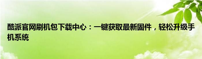 酷派官网刷机包下载中心：一键获取最新固件，轻松升级手机系统