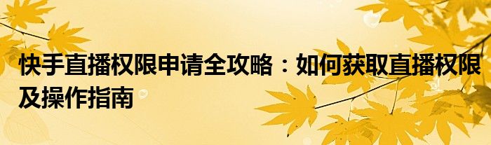 快手直播权限申请全攻略：如何获取直播权限及操作指南