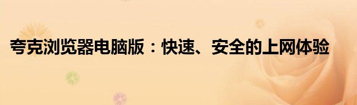 夸克浏览器电脑版：快速、安全的上网体验