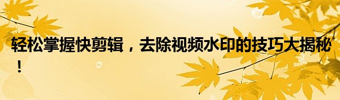 轻松掌握快剪辑，去除视频水印的技巧大揭秘！