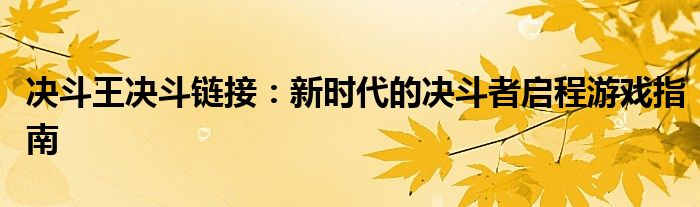 决斗王决斗链接：新时代的决斗者启程游戏指南