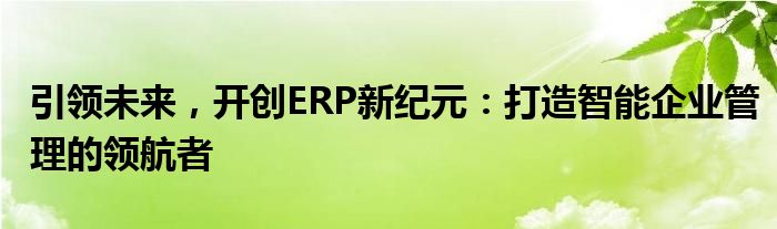 引领未来，开创ERP新纪元：打造智能企业管理的领航者