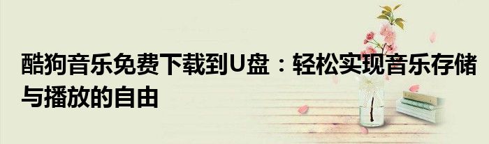 酷狗音乐免费下载到U盘：轻松实现音乐存储与播放的自由