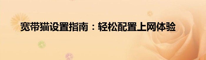 宽带猫设置指南：轻松配置上网体验