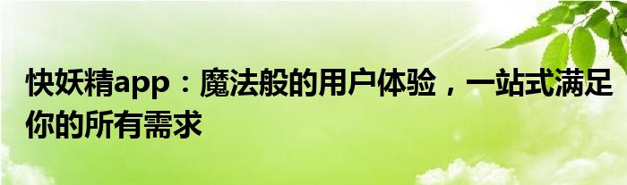 快妖精app：魔法般的用户体验，一站式满足你的所有需求