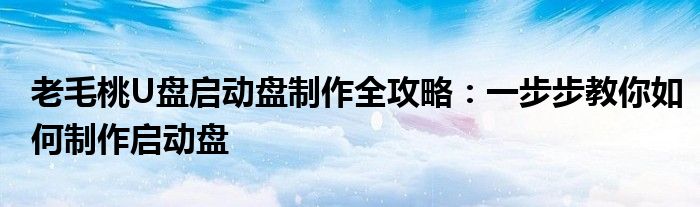 老毛桃U盘启动盘制作全攻略：一步步教你如何制作启动盘