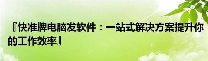 『快准牌电脑发软件：一站式解决方案提升你的工作效率』