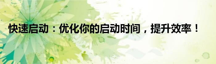 快速启动：优化你的启动时间，提升效率！