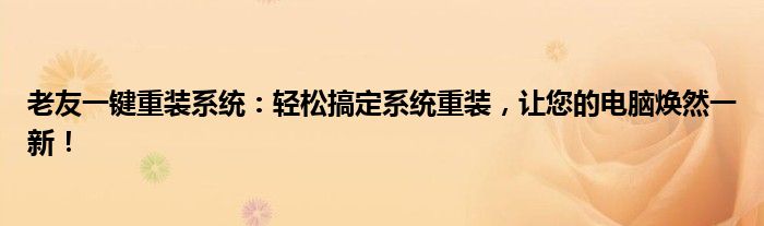 老友一键重装系统：轻松搞定系统重装，让您的电脑焕然一新！
