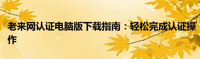 老来网认证电脑版下载指南：轻松完成认证操作