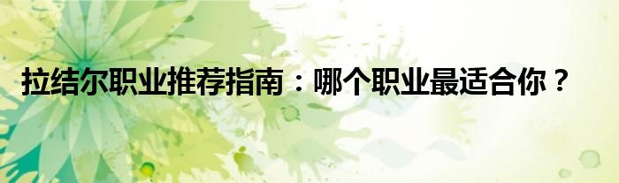 拉结尔职业推荐指南：哪个职业最适合你？