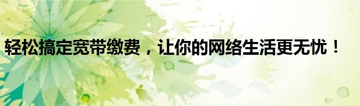 轻松搞定宽带缴费，让你的网络生活更无忧！