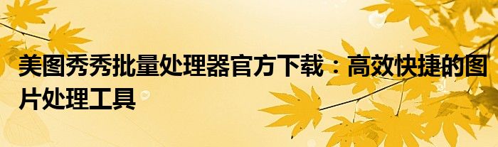美图秀秀批量处理器官方下载：高效快捷的图片处理工具