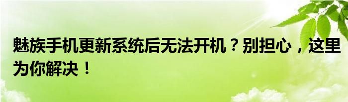 魅族手机更新系统后无法开机？别担心，这里为你解决！