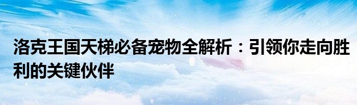 洛克王国天梯必备宠物全解析：引领你走向胜利的关键伙伴