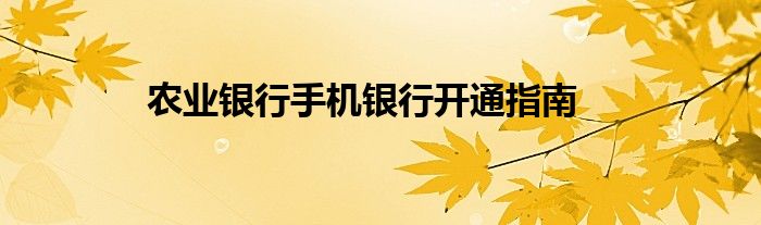 农业银行手机银行开通指南