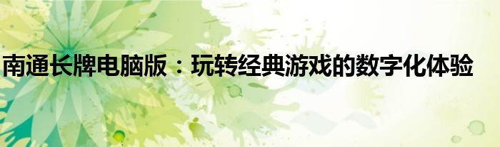 南通长牌电脑版：玩转经典游戏的数字化体验