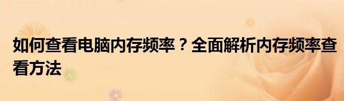 如何查看电脑内存频率？全面解析内存频率查看方法