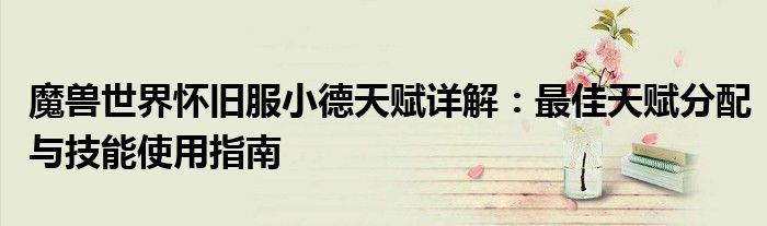 魔兽世界怀旧服小德天赋详解：最佳天赋分配与技能使用指南