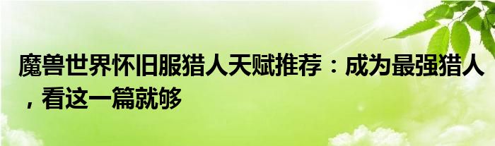 魔兽世界怀旧服猎人天赋推荐：成为最强猎人，看这一篇就够