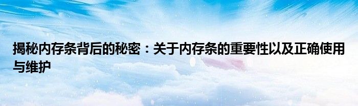 揭秘内存条背后的秘密：关于内存条的重要性以及正确使用与维护