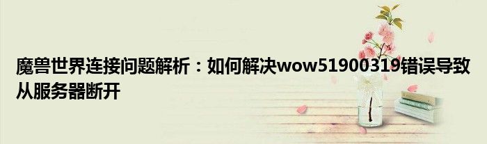魔兽世界连接问题解析：如何解决wow51900319错误导致从服务器断开