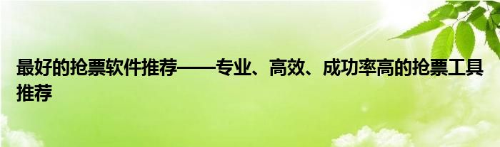 最好的抢票软件推荐——专业、高效、成功率高的抢票工具推荐