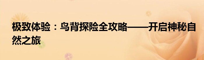 极致体验：鸟背探险全攻略——开启神秘自然之旅