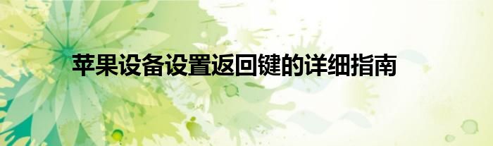 苹果设备设置返回键的详细指南