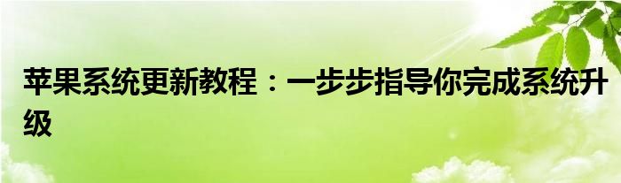 苹果系统更新教程：一步步指导你完成系统升级