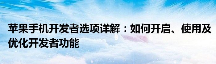 苹果手机开发者选项详解：如何开启、使用及优化开发者功能