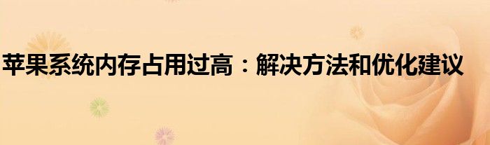 苹果系统内存占用过高：解决方法和优化建议